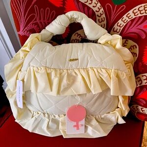 Selkie Cream Quilted Clutch with Ruffle Detail